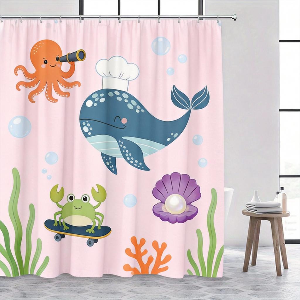 Underwater Shower Curtain 180X180Cm – Playful Ocean Animals For Kids Bathroom, Whimsical Aquatic Decor, 12 Hooks