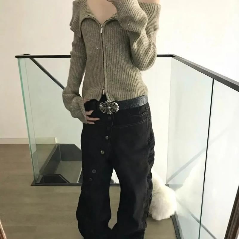 Hong Kong-style Denim Belt with Cross Carving & Rivets Niche Subculture Style Versatile Street Waistband for Casual Daily Outfit