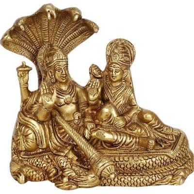 Idolo di Ottone Lakshmi Vishnu Statue di Dio Dea Divinità Religiosa Laxmi Vishnu Sdraiato su Sheshnaag 4 Pollici