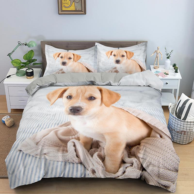 Animal Dog Duvet Cover King Queen Size Kids Cute Pet Puppy Them Bedding Set Corgi Golden Retriever 2/3pcs Polyester Quilt Cover