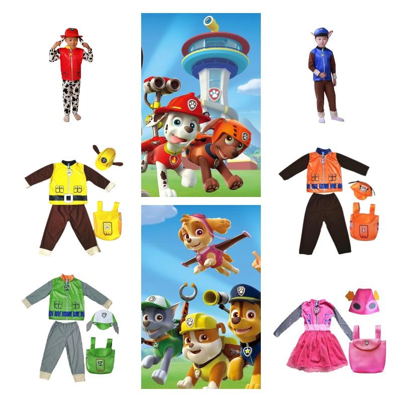 Children Paw Patrol Cosplay Custume Set Halloween Party Props Hat Gift Backpack
