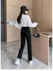 Women's Extra Large Wide Leg Pants, High Elasticity, 300-350 Jin, Plus Size, Spring/Autumn, Straight Leg.