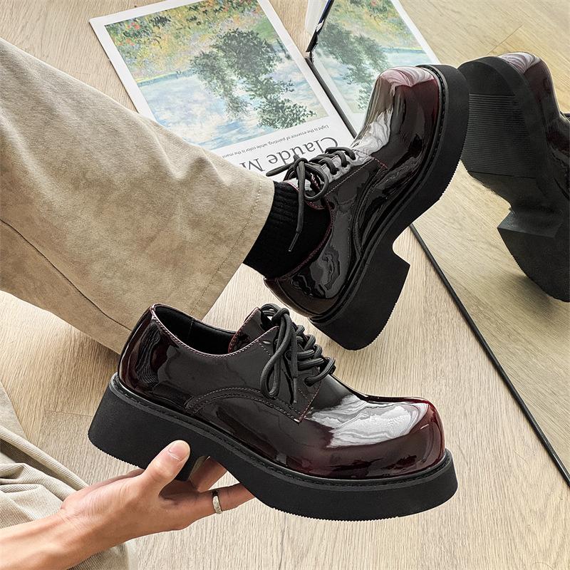 Men's round head platform heightening leather shoes 2025 new versatile casual big head Martin shoes 9522-J