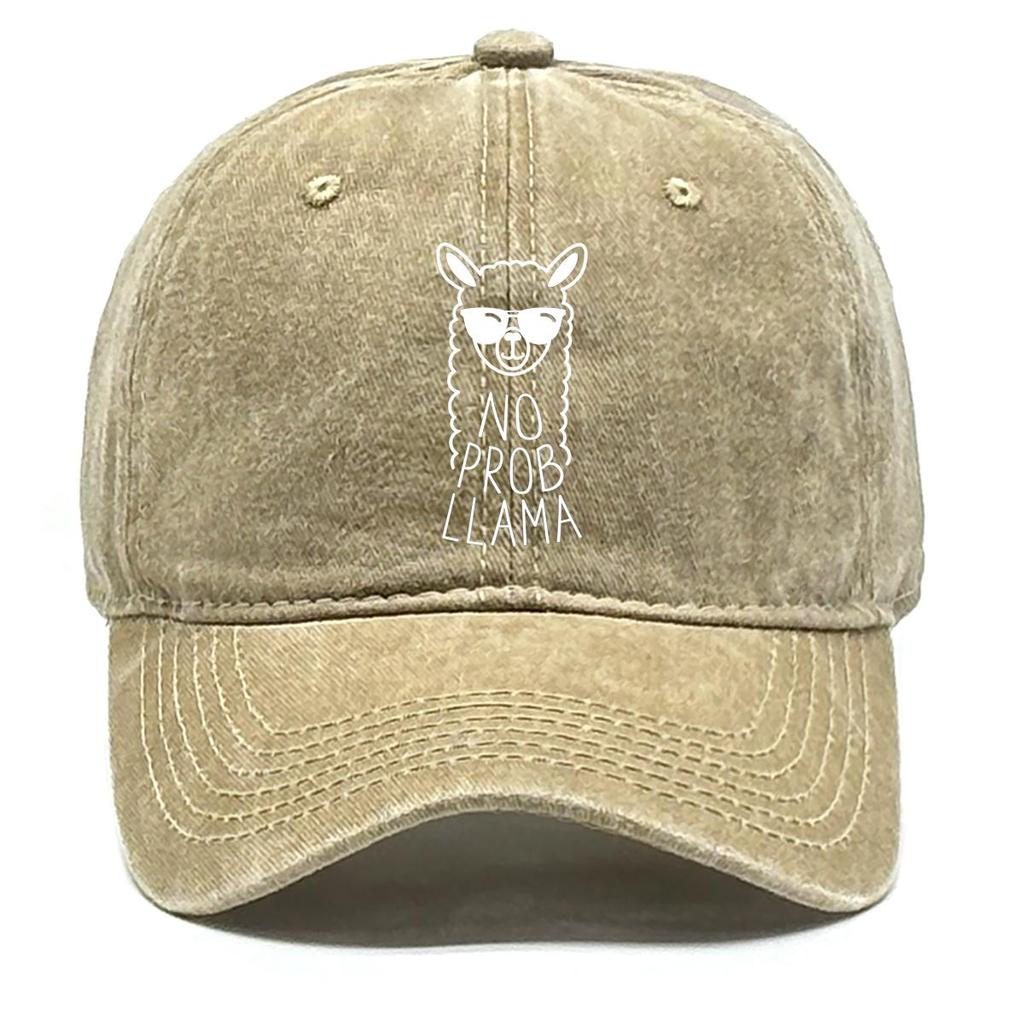 NO PROB LLAMA" Print Adjustable Sun Hat, Animal Alpaca Man's Cap Sun Visor Breathable Fashion Stylish Snapback Baseball Hat