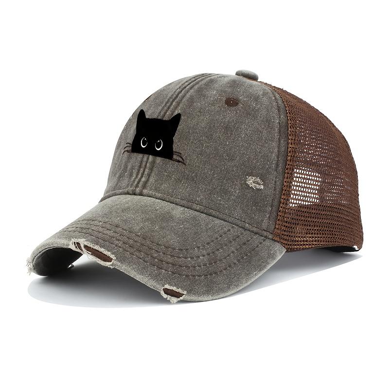 Casual Black Cat Printed Baseball Cap for Truck Drivers, Breathable, Lightweight,versatile,retro Vintage Vintage Duck Tongue Cap