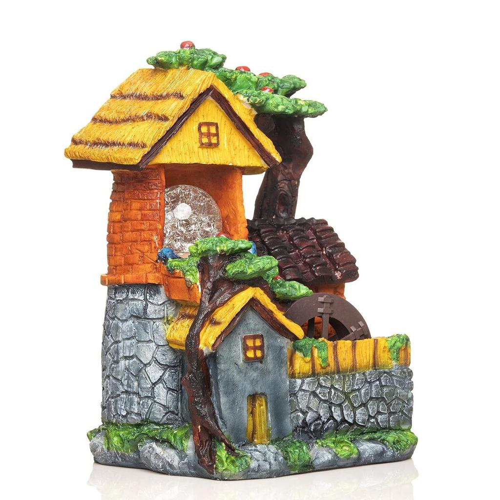 Polyresin Tischplatte Innen Außen Wasserfallbrunnen mit LED-Lichtern Heimdeko Dekoration Geschenk Geschenkartikel