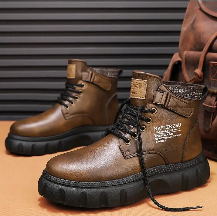 

Мужские ботинки Мартин высокие осенне-зимние в британском стиле американские на боковой молнии мотоциклетные кожаные ботинки средней высоты водонепроницаемые рабочие короткие ботинки la 48