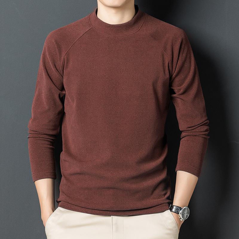 Long-sleeved Bottoming Shirt for Men In Autumn Winter Double-sided Velvet Round Neck with T-shirt