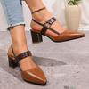 Fashion Elegant Pointed Toe Chunky Heel Sandals Women Summer Slingback High Heels Pumps Woman Fashion Thick Heeled Party Dress Sandalias