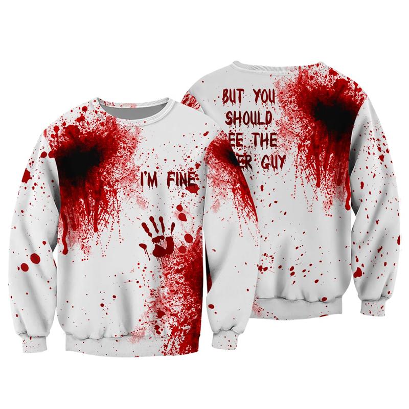 Horror 3D Print Sweatshirts Halloween Harajuku Men Pullover Sweater Long Sleeve Crewneck Streetwear Hoody Clothing Fun Kids Tops