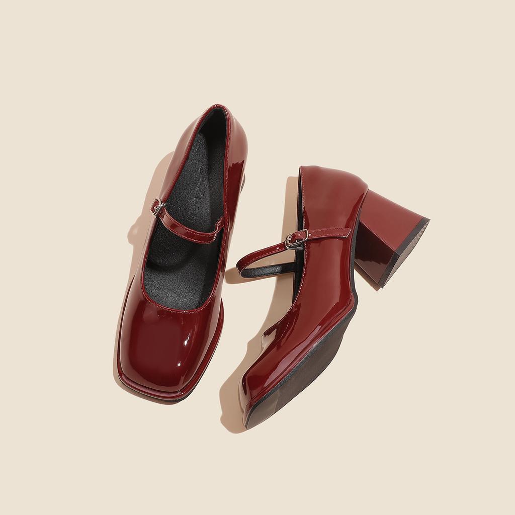 Woman's Mary Janes Shoes Spring New Vintage Square Toe Buckle Strap Solid Elegant Chunky Heels Fashion Versatile Casual Pumps