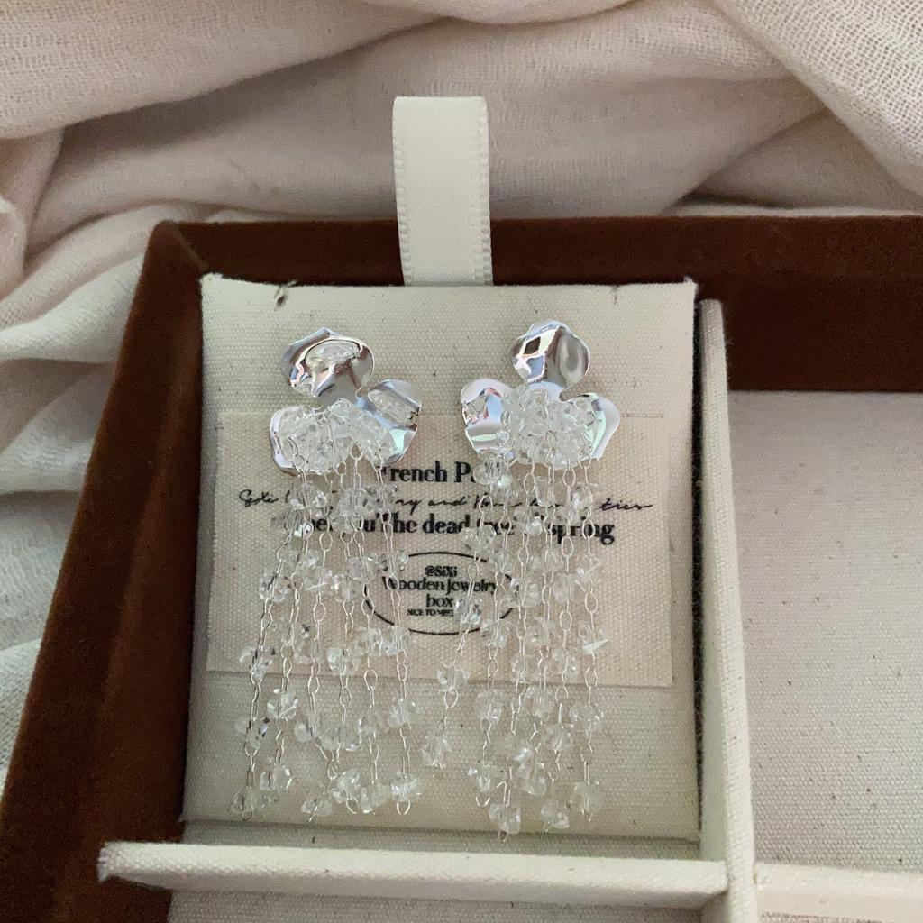 Cool And Elegant Crystal Beaded Fringed Earrings, Earrings, Flower Earrings, Light Luxury, Niche Temperament, Light Gorgeous And Romantic