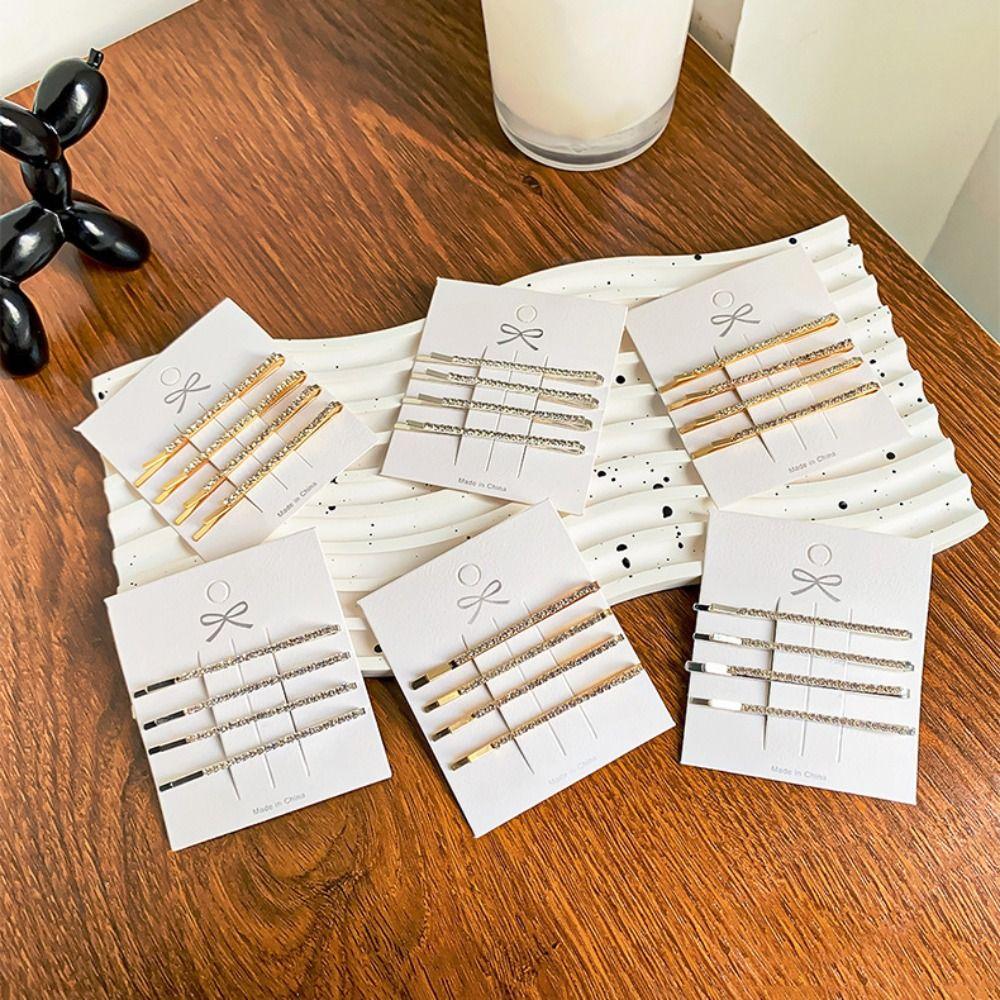 4pcs Silver Korean Hairpins Gold Crystal Barrettes Fashion Rhinestone Hair Clip Set Ladies/Girls