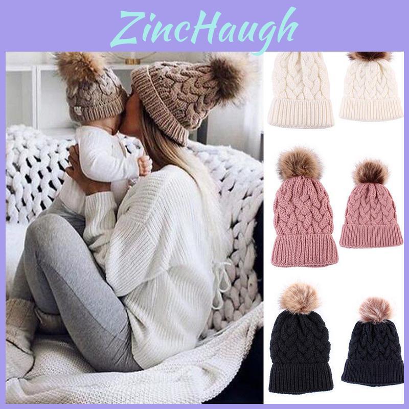 Adorable Matching Knitted Hats For Mum And Baby Warm Winter Beanie Set For Outdoors