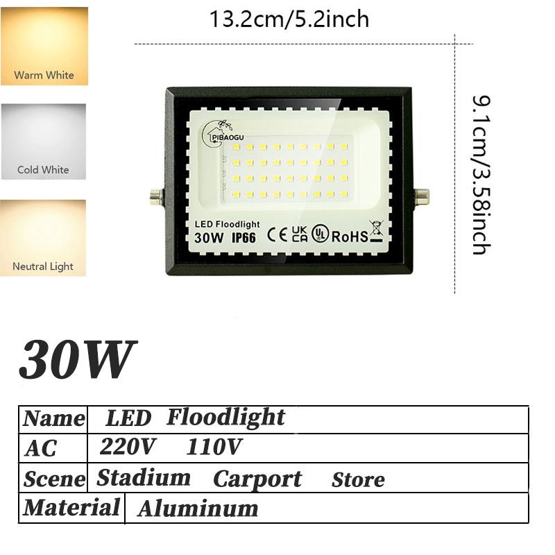 LED Floodlight Spotlight 10/20/30/50/100/150/200/300W Outdoor Lighting  Waterproof Garage Gym Street Gate Wall Lamps AC220/110V