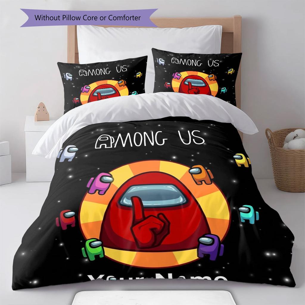 Among Us Custom Name Pattern Bedding,Quilt Set Quilt Cover Pillowcase Home Birthday Gift(1 * Duvet Cover + 2 * Pillowcase, Without Core)
