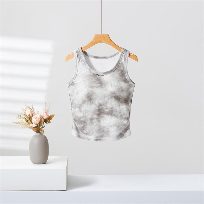 Women's Spring Slim Fit Tie-Dye Knitted Camisole with Chest Pads - Sweet & Spicy Retro Style