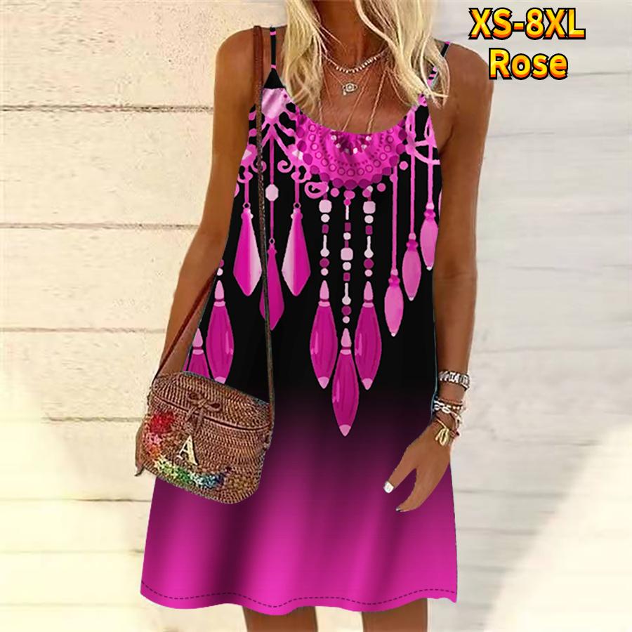 Women Flower Diamond Necklace Print Printed Mini Dress Sleeveless Party Dress Summer Beach Dress Sundress