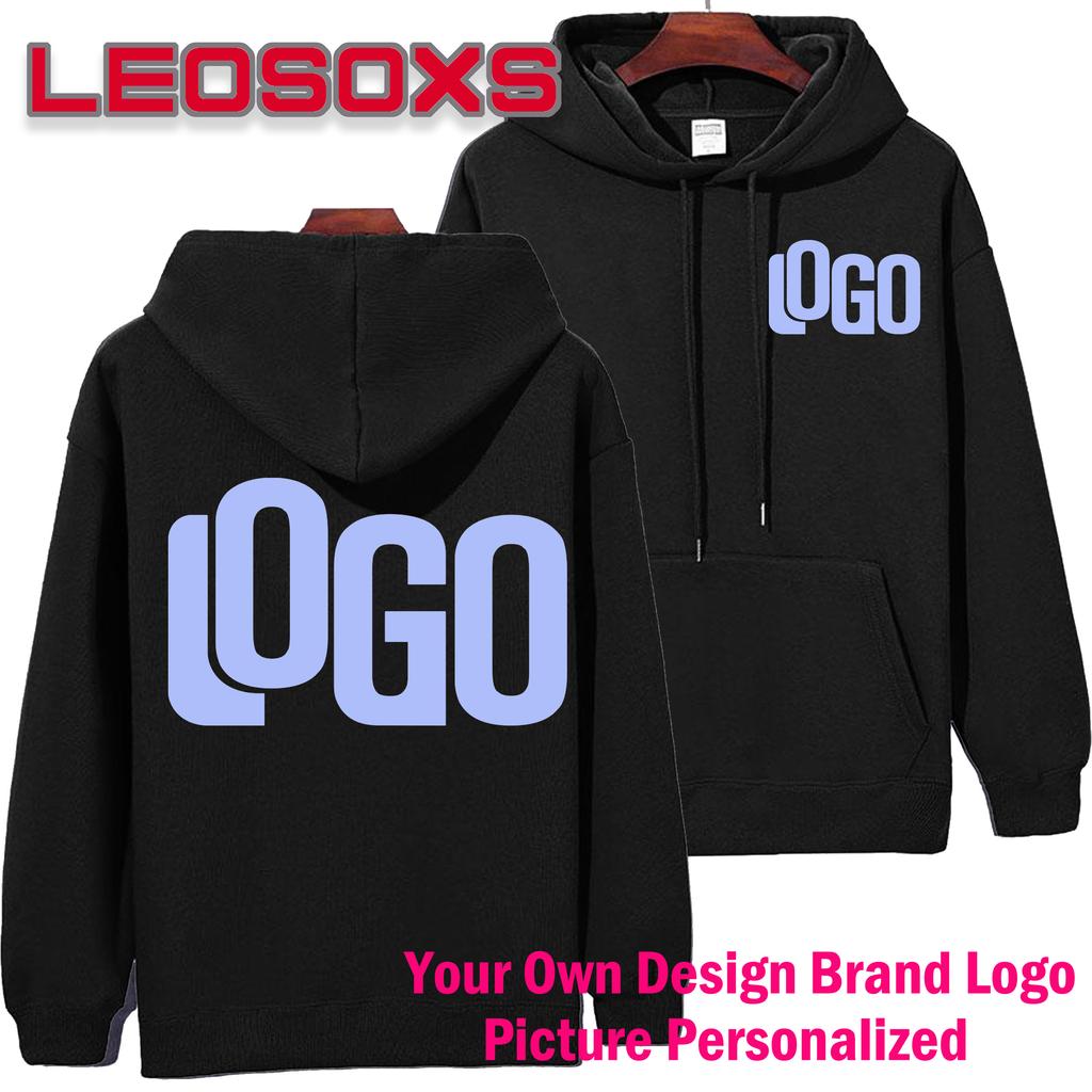 DIY Pattern Custom LOGO 09 Heavy Cotton Plus Velvet Hooded Sweater Men's Thick Black Polar Fleece Pullover