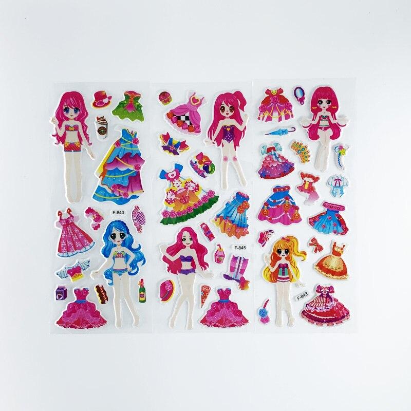 12 Blätter/Set Dress Up Girl-Aufkleber, 3D-Cartoon-Prinzessin-Blase, Scrapbooking für Mädchen, Notizbuch, Schlafzimmer-Dekoration