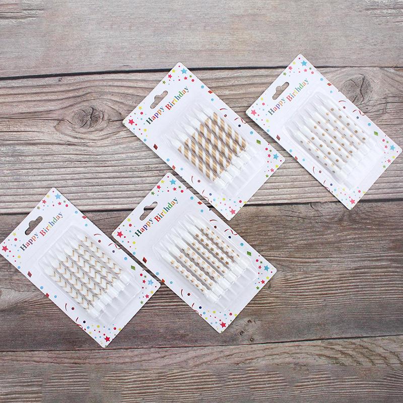 Baking Cake Decoration Ins Style Korean Birthday Candle Silver Platinum Polka Dot Striped Candle Simple Retro