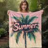 1 Stück Sdoo Flanelldecke - Tropischer Palmenbaum Sommer Stranddecke in Pastellrosa, Weiche Gemütliche Ganzjahresdecke für Sofa, Bett, Tr