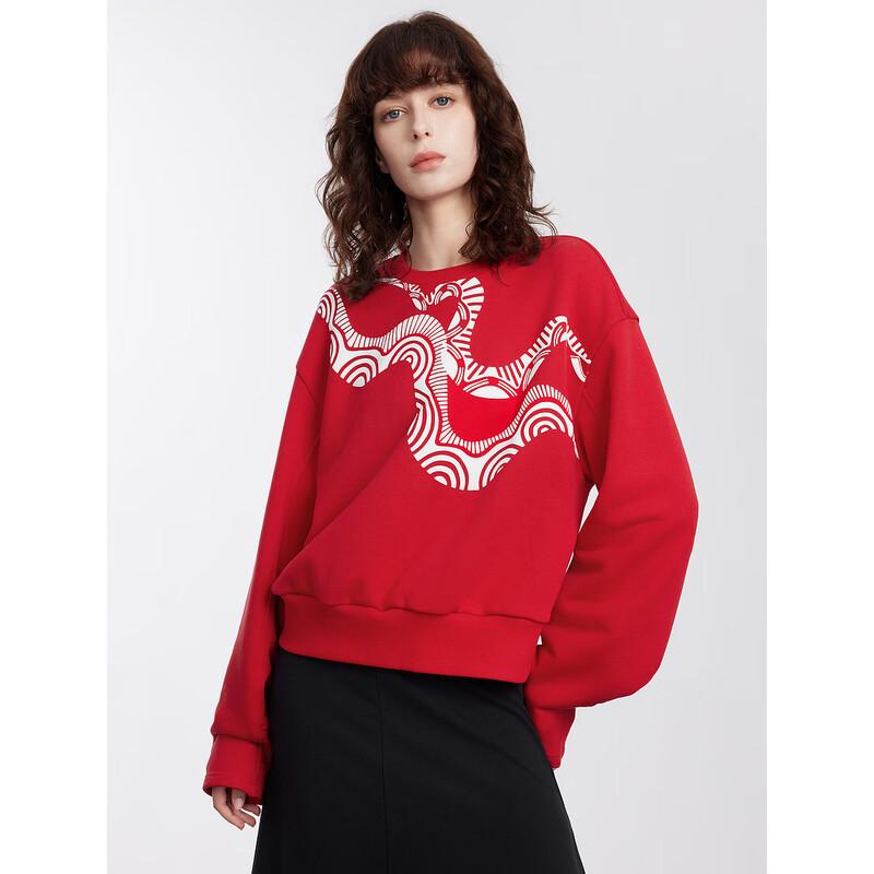 

ELLE Women s Stylish Red Round Neck Sweatshirt L