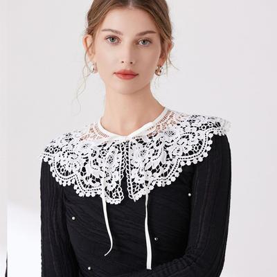 Stickerei Abnehmbarer Fake-Kragen Weiß Damen Ausgeschnitten Floral Schal Ausschnitt Für Kleid Pullover