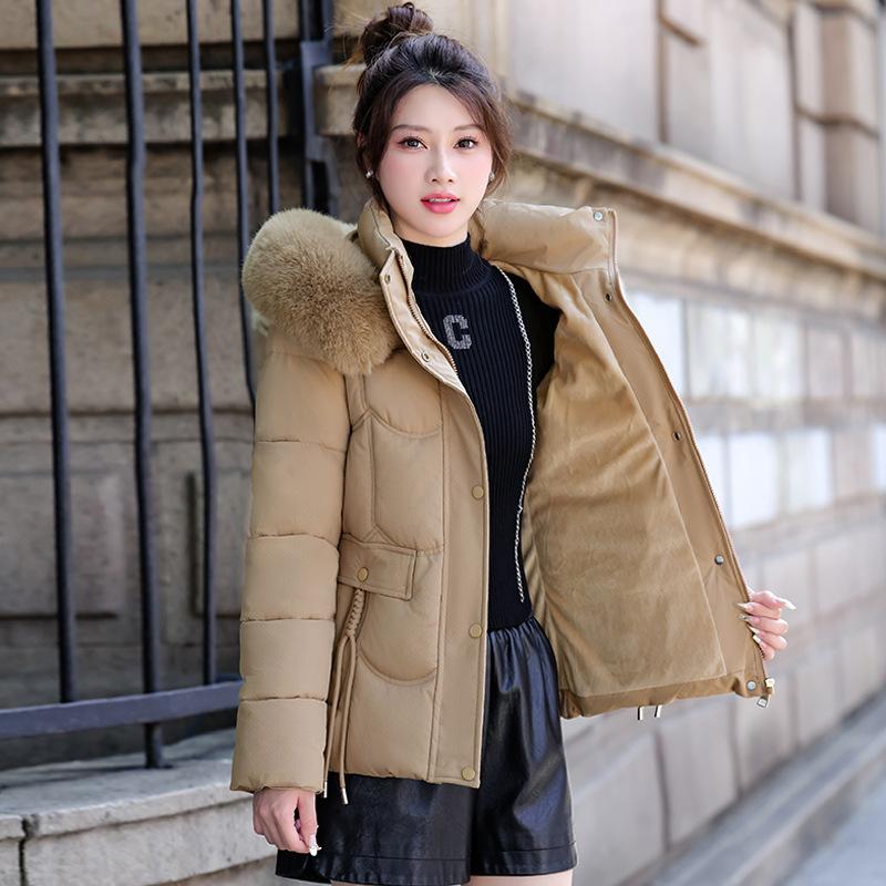 Removable Cap Cotton-padded Coat Women's Short Winter Thickened Big Fur Collar Jacket