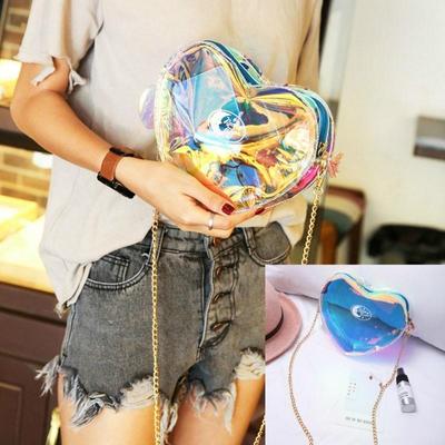 Transparente Umhängetasche für Damen, Laser-Messenger-Bag, Damenhandtaschen in Bonbonfarben, Taschen in Herzform für Teenager-Mädchen