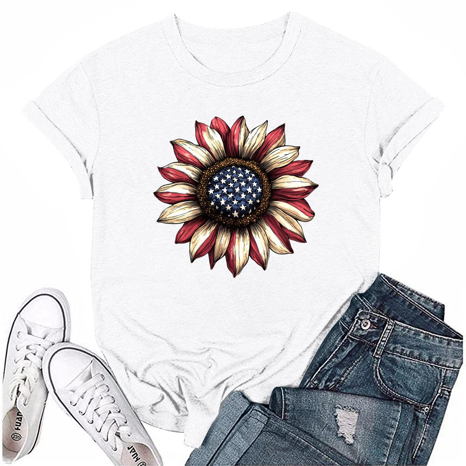 

Взрослые Повседневная Ежедневная Круглая горловина День Независимости Печатный короткий рукав Футболка Топ с буквами XL белый