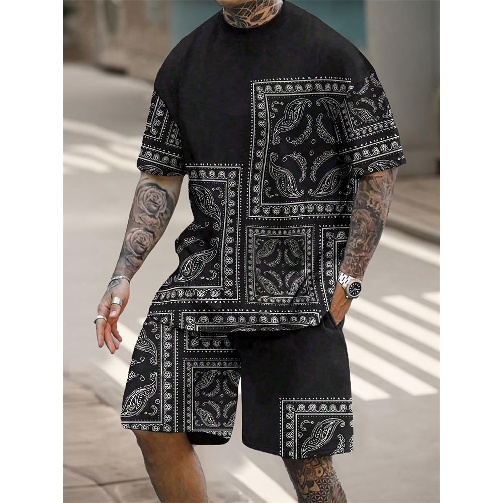 New Summer Men's Outdoor Sports Short Sleeve Breathable Suit Letter Pattern Design Leisure Fashion Street Style Two Piece Set