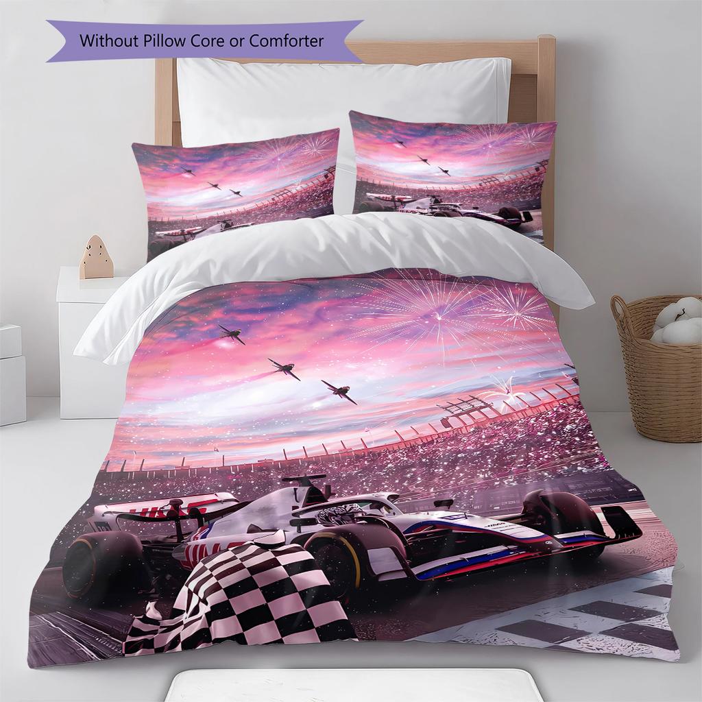 Formel 1 Muster Bettwäsche, Steppbett Set Bettbezug Kissenbezug Zuhause Geburtstagsgeschenk (1 Bettbezug + 2 Kissenbezüge, ohne Füllung)