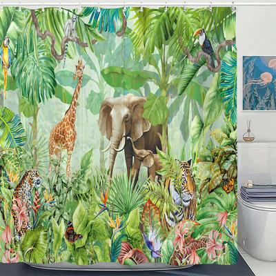Tropical Plants and Animals Print Shower Curtain Waterproof Shower Curtain Bathroom Partition Curtain Bathroom Decor Accessories