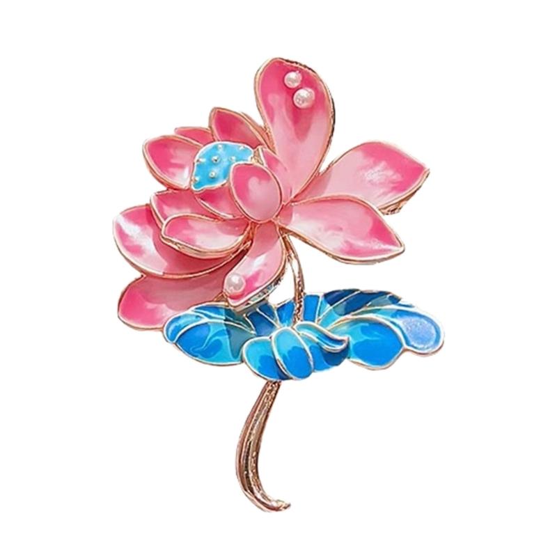 

Elegant Lotuses Flower Brooch with Imitation Pearls Chinese Style Enamel Cloisonné Lapel Pin Jewelry Gift For Women 1