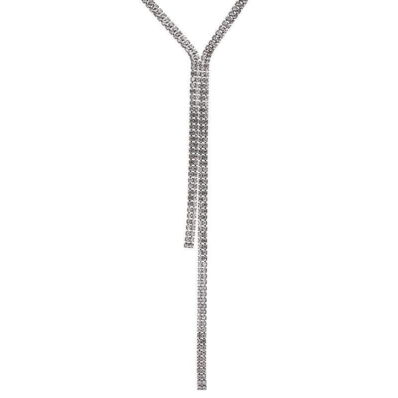 Elegant Long Crystal Sweater Necklace With Trendy U Shape Design For Women Fashion