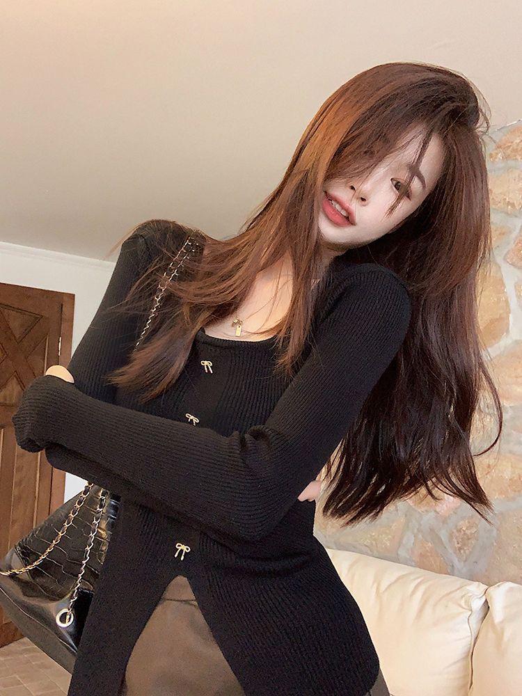 Pulover Top Slim Fit cu Mâneci Lungi și Decolteu în V pentru Femei, Toamnă/Iarnă 2025