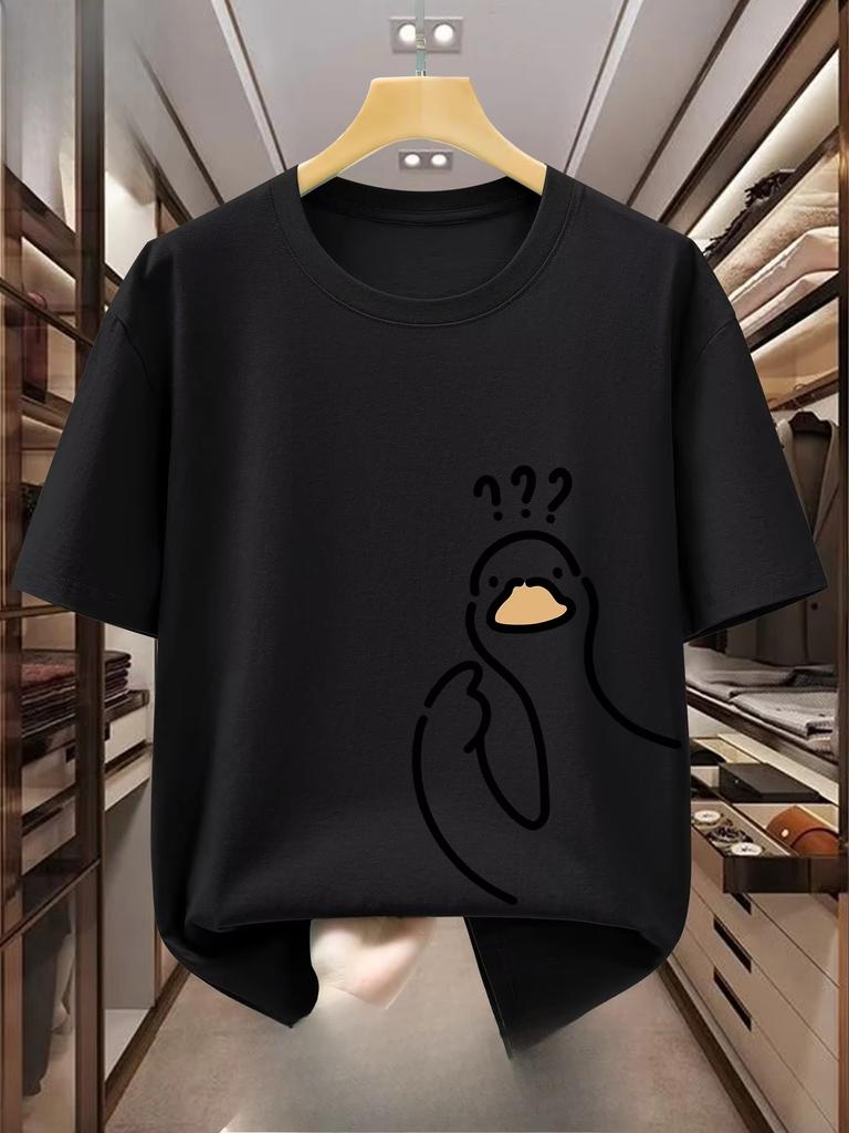2026 Unisexs Pure Cotton Fashionable Casual Loose Sports Cartoon Pigeon Pattern Printed Round Neck Short Sleeved TShirt Top Ins