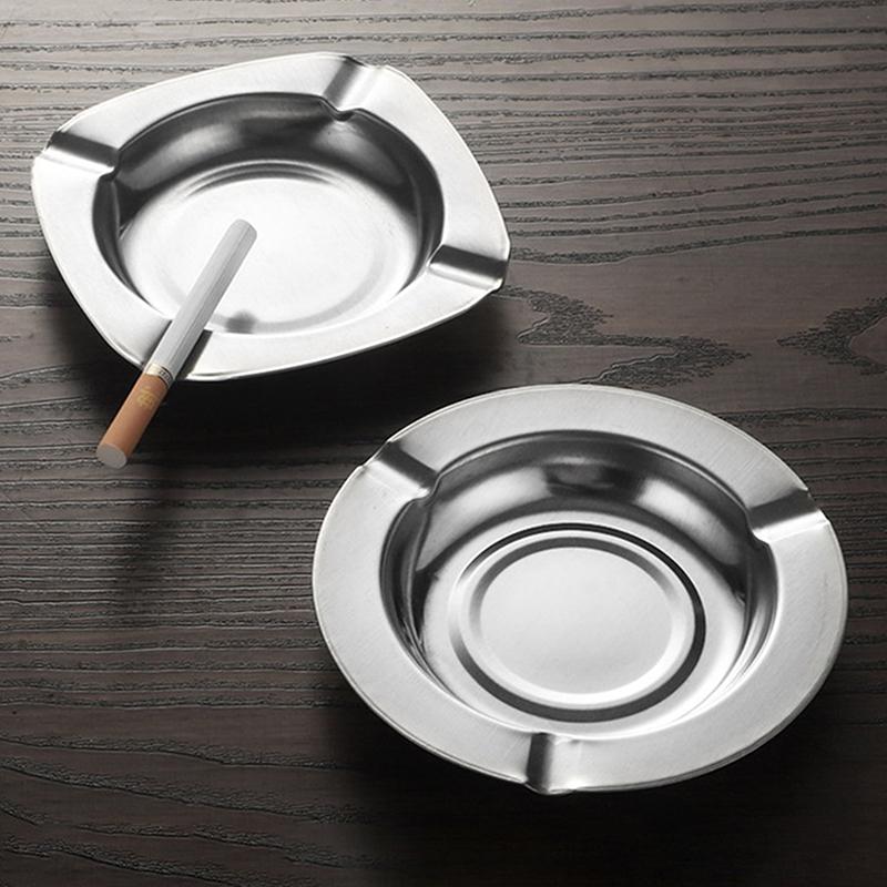 Stainless Steel Ashtray Portable Ash Tray Round Square Large Capacity Ashtray Car Ashtrays Outdoor Wind And Fall Prevention