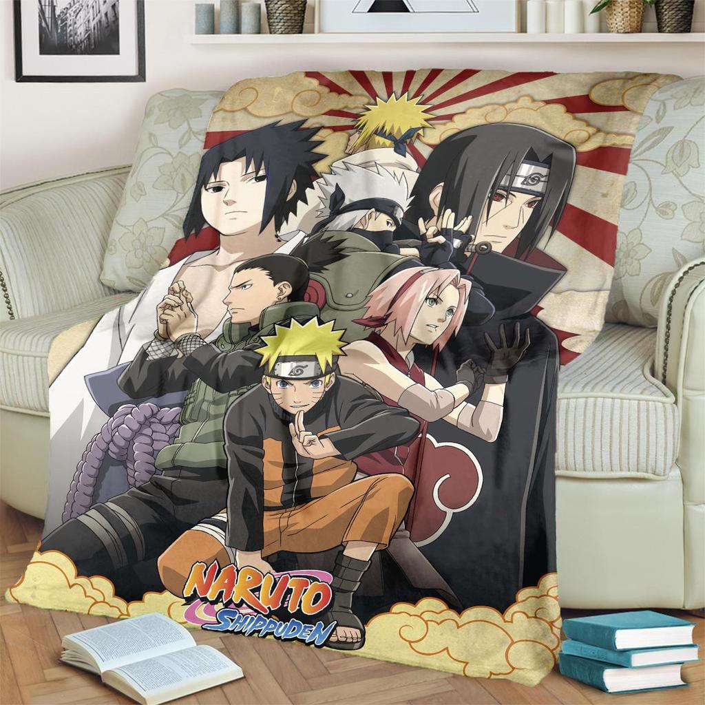 Anime-Naruto Print Blanket Warm Comfortable Flannel Blanket for Bedrooms, Sofas, Beds, Chairs, Picnics, Travel -LXR68