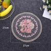 European Round 3D Embroidered Transparent Coaster Placemat Coffee Cup Wine Glass Non-slip Pad Party Barware Flatware Decoration