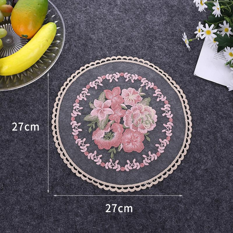 European Round 3D Embroidered Transparent Coaster Placemat Coffee Cup Wine Glass Non-slip Pad Party Barware Flatware Decoration