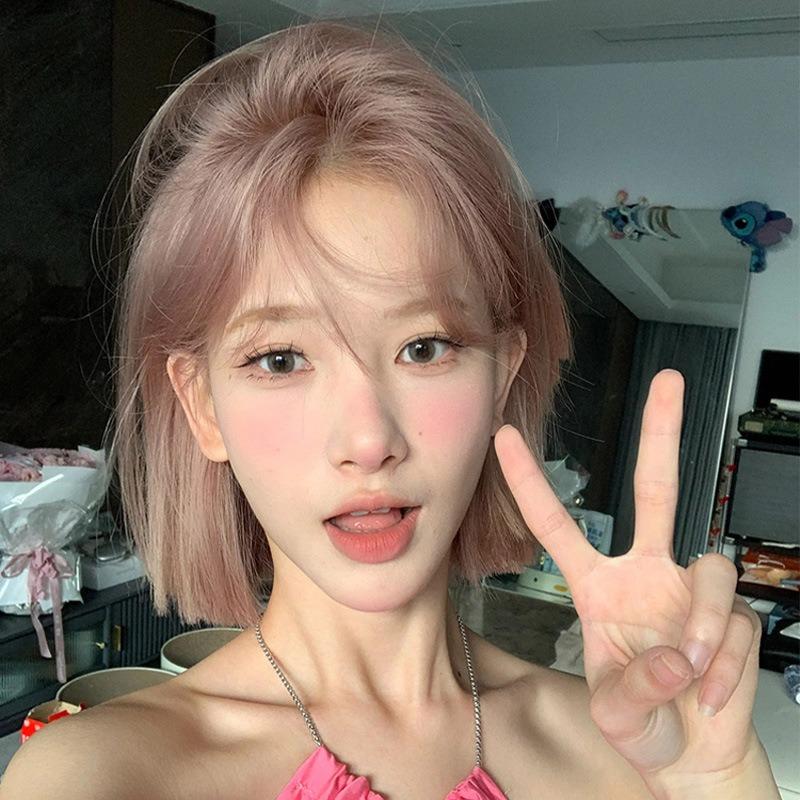 Wig Female Pink Purple One-size-fits-all Short Hair Trimmed Face Medium Eight-character Bangs Fashion Bobo Head Short Straight Wig