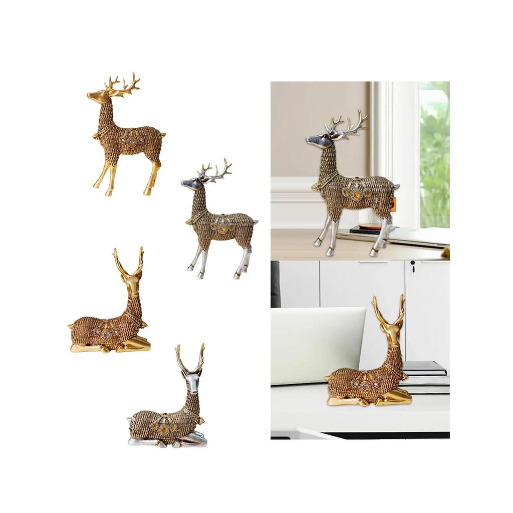 Reindeer Figurines Resin Deer Statues Nordic Miniature Deer Sculptures, Ornaments for Bedroom, Office Tabletop Cabinet Decor