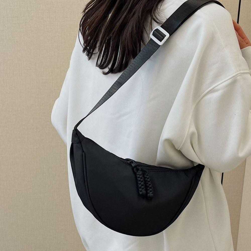 Solid Color Single Shoulder Bags Nylon Canvas Dumpling Bag Simple Hobo Crossbody Bag  Daily
