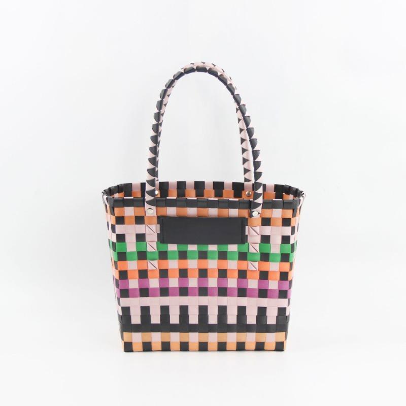 Color Hand Basket Woven Bag Plastic Vegetable Basket Large Capacity Beach Vacation Bag Hand Bag Large Capacity Storage