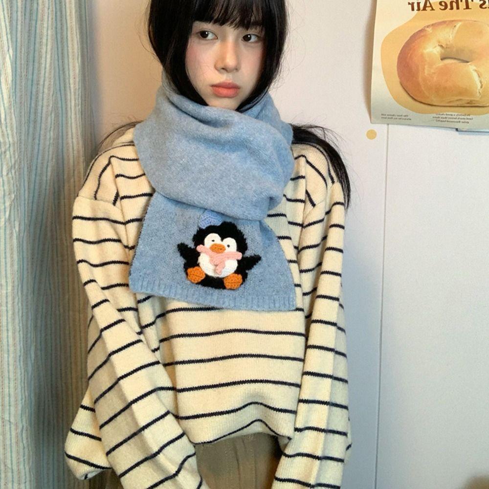 Colorful Cartoon Embroidery Scarf Sweet Winter Neck Warmer Cashmere Knitted Scarf  Autumn Winter