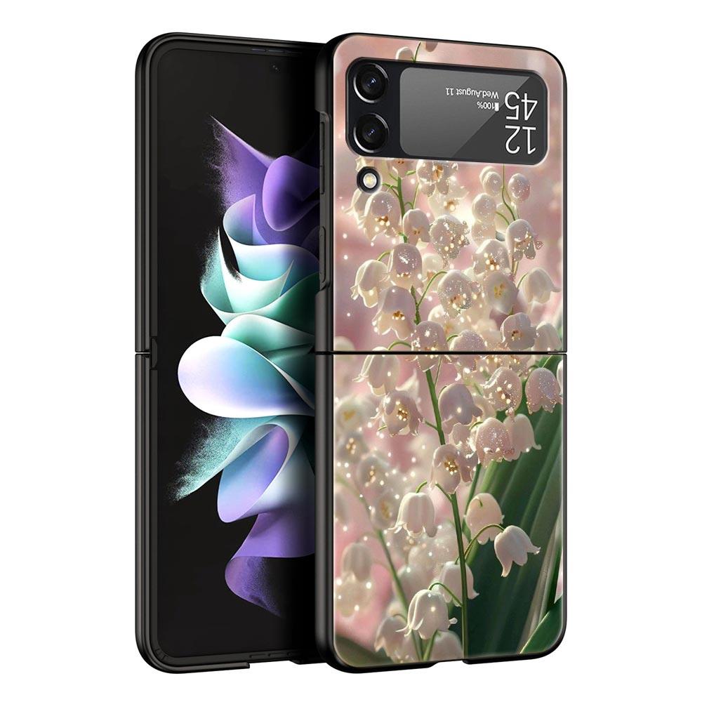 Maiglöckchen Klar Floral Hart-PC Handyhülle Für Samsung Galaxy Z Flip 7 6 5 4 Schwarze Abdeckung Für Galaxy Z Flip3 Faltbare Tasche