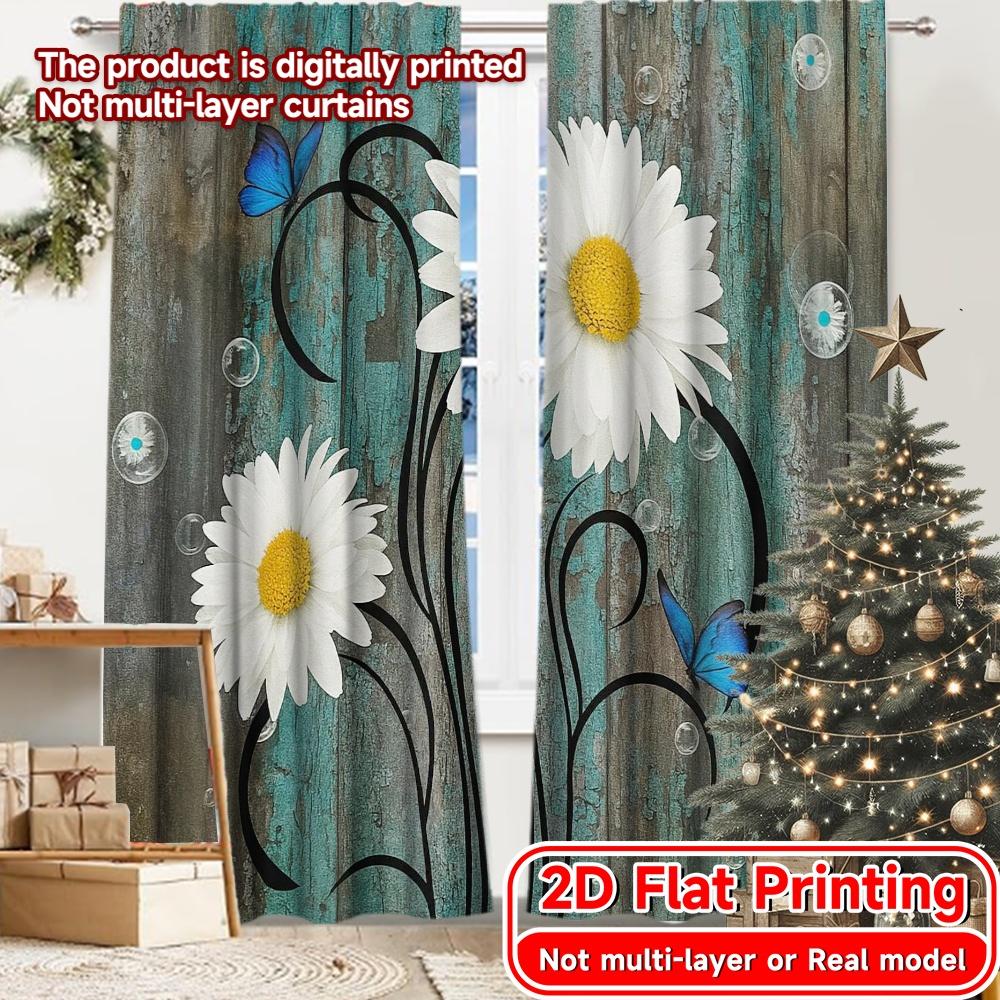 

Flat Printing Curtains Without Rod Daisy Dance Holiday Printed Yarn Insulation Room Thermal Set Of 2 Made Polyester W100*H70(CM)-Hooks&1PCS