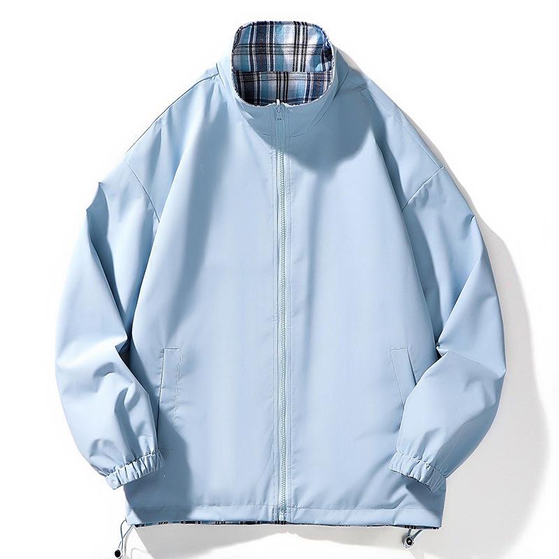 Trendy Cross-Lattice Double-Sided Spring/Autumn Cool Streetwear Jacket with Stand Collar